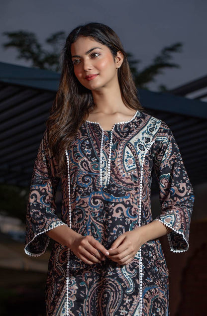 Women Self Design Cotton Pure Pakistani Long Kurta (Dark Green)