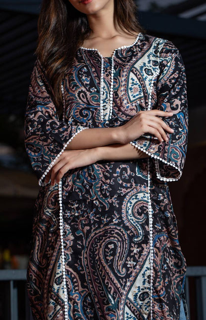 Women Self Design Cotton Pure Pakistani Long Kurta (Dark Green)
