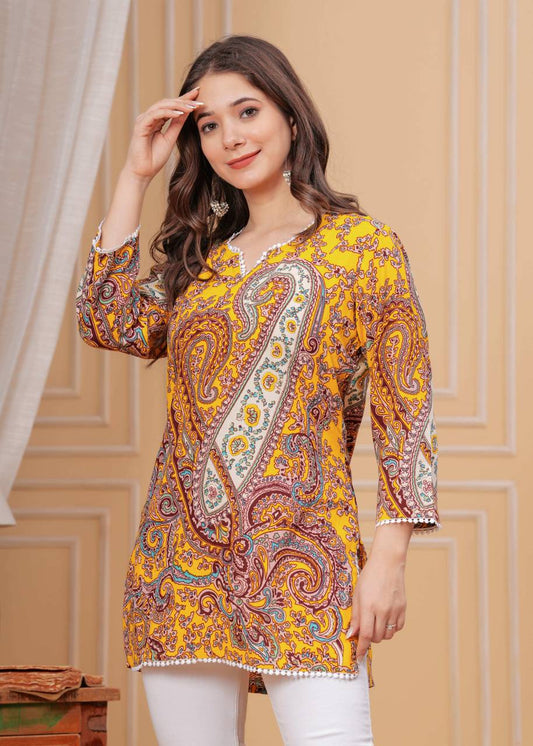 Women Floral Print Yellow Pure Cotton Straight Kurta