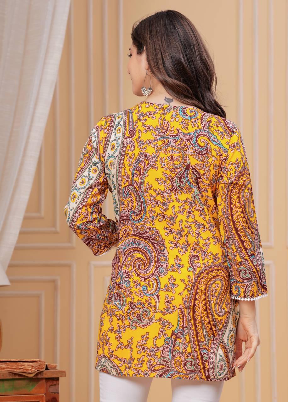 Women Floral Print Yellow Pure Cotton Straight Kurta