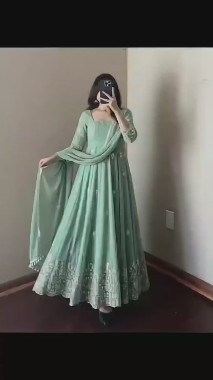 Premium Pastel Green Anarkali Set | Embroidered Festive Wear