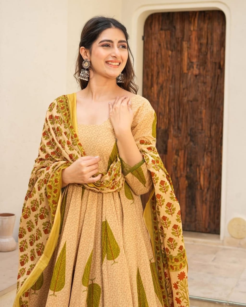 Mustard Yellow Anarkali Suit Front View - Muntahaa

